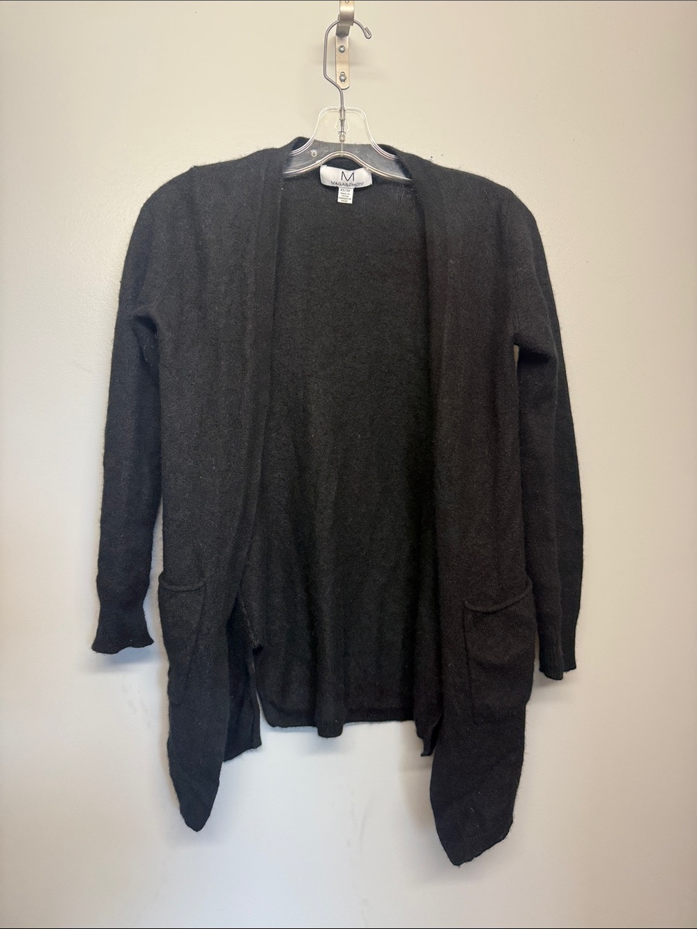 Magaschoni 100% Cashmere Black Open-Front Women's Oversized Pocket Cardigan